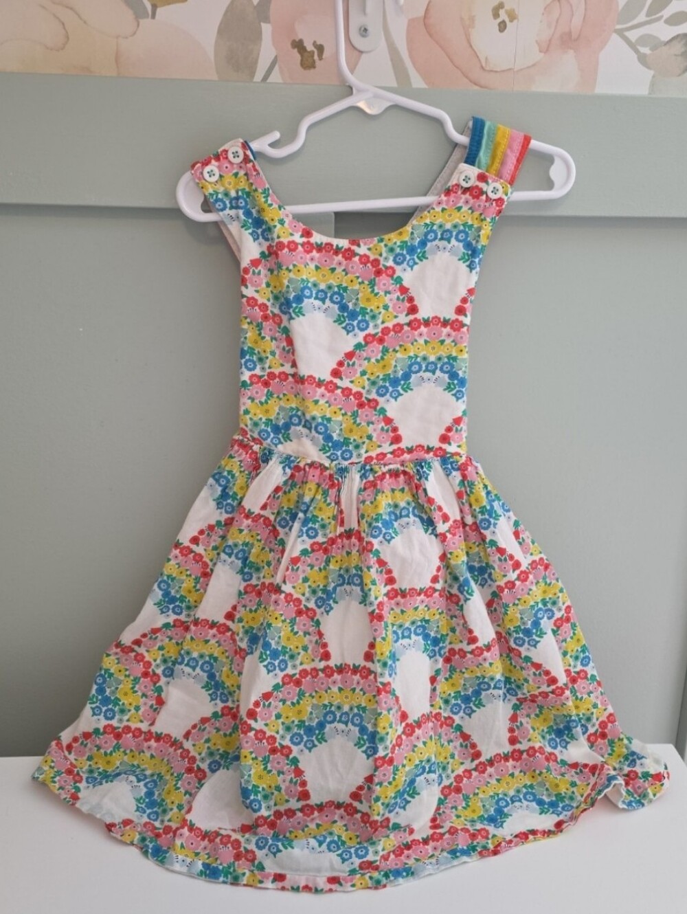 Mini Boden 4/5 4t 5t Rainbow Floral Print Pinafore Dress